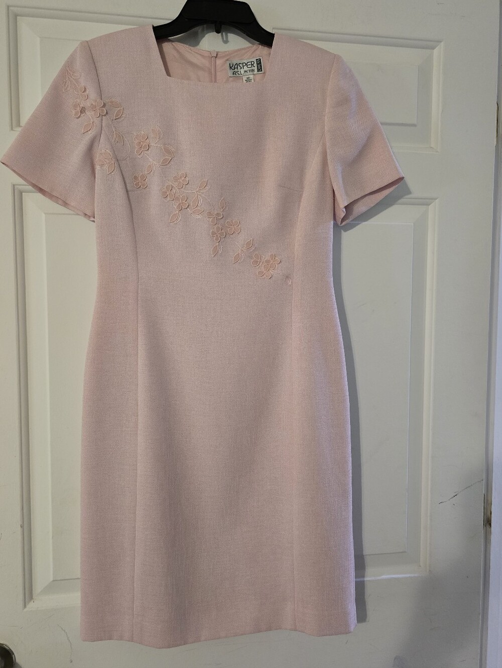 Kasper Light Pink Embroidered Sheath Midi Dress